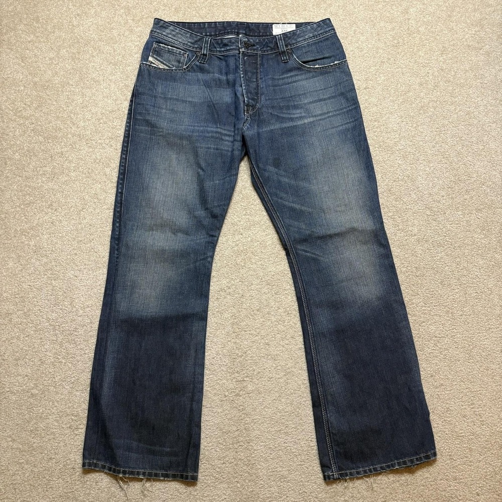 Diesel ZAF Jeans Mens 33x30 Blue Regular Fit Bootcut Distressed Denim Pants Y2K